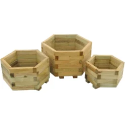 Forest Garden Wooden York Hexagonal Planter (Set Of 3)