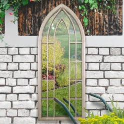 MirrorOutlet Somerley Sunflower Gothic Arch Extra Large Metal Garden Mirror - 190x75cm -Plantery Shop 13950564 4034987139679258