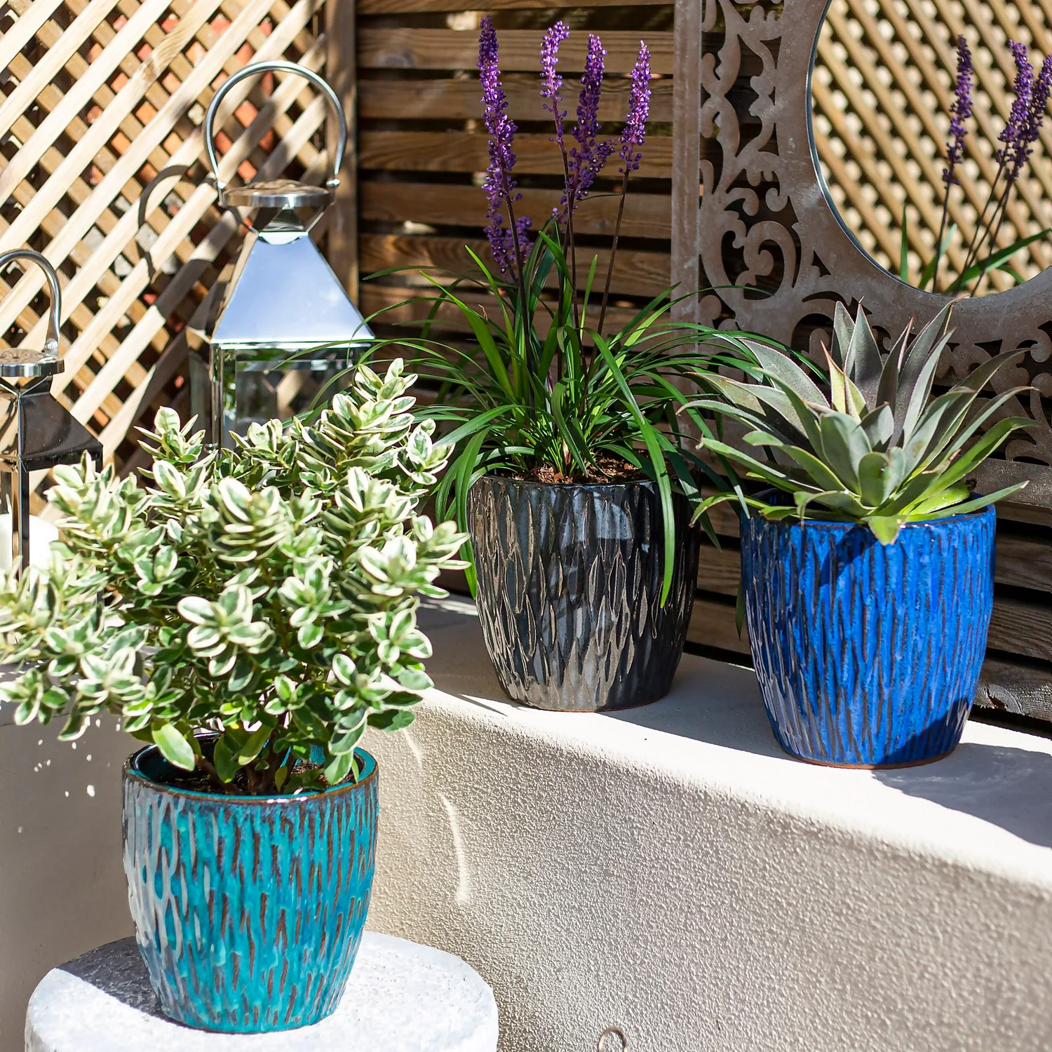 Chiswick Textured Pot Blue - 32cm 8 Chiswick Textured Pot Blue - 32cm - Image 6