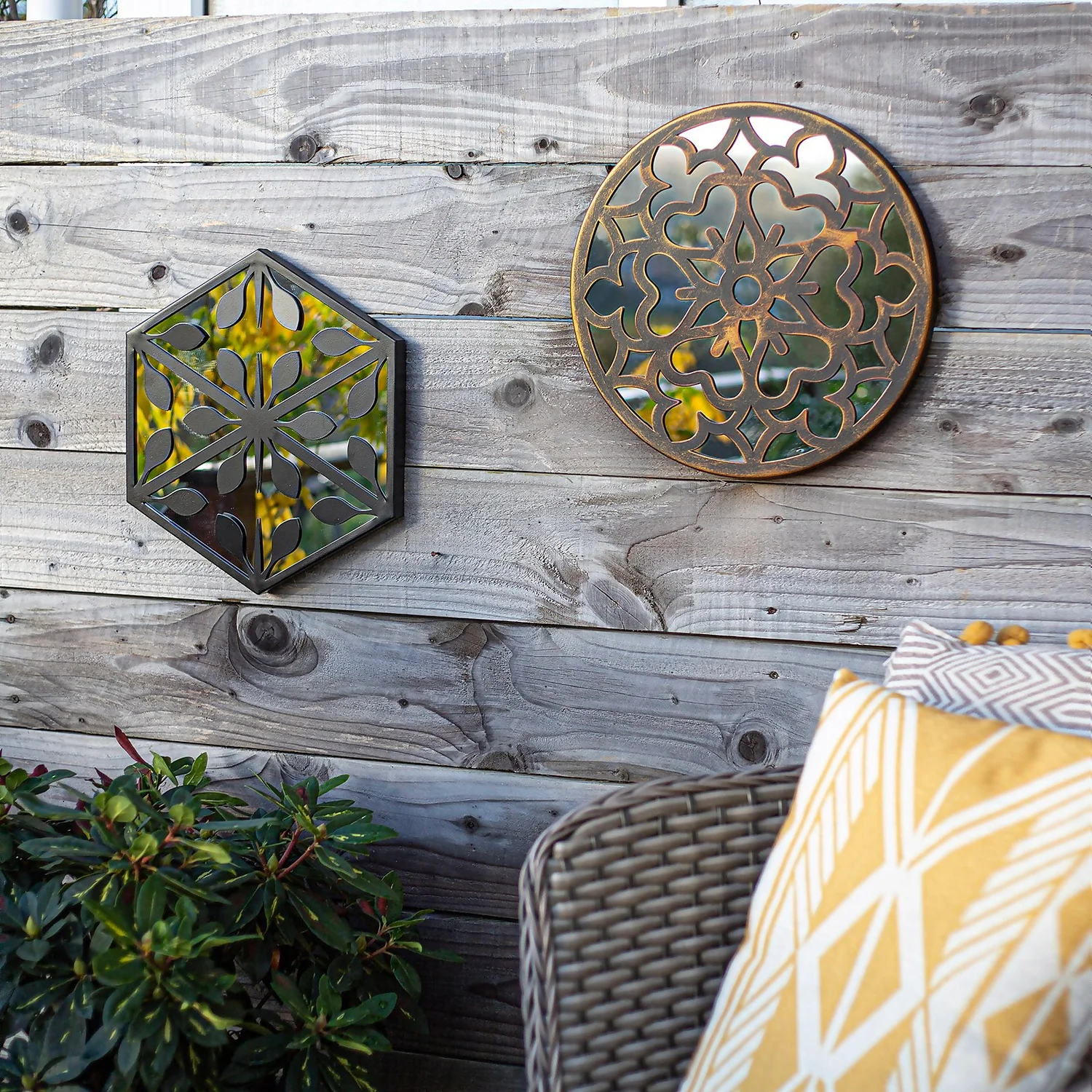 Hexagonal Laser Cut Outdoor Mirror 35cm - Black 8 Hexagonal Laser Cut Outdoor Mirror 35cm - Black - Image 6