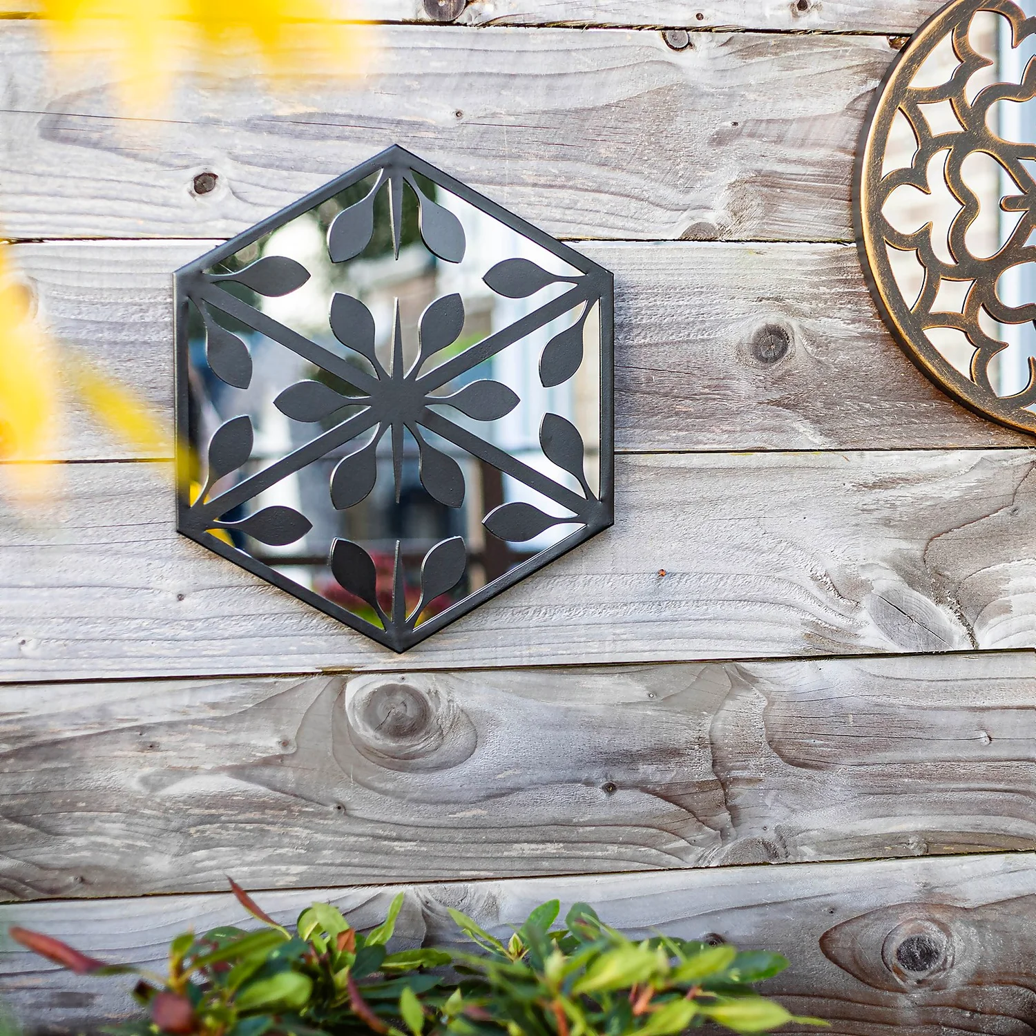 Hexagonal Laser Cut Outdoor Mirror 35cm - Black 6 Hexagonal Laser Cut Outdoor Mirror 35cm - Black - Image 4